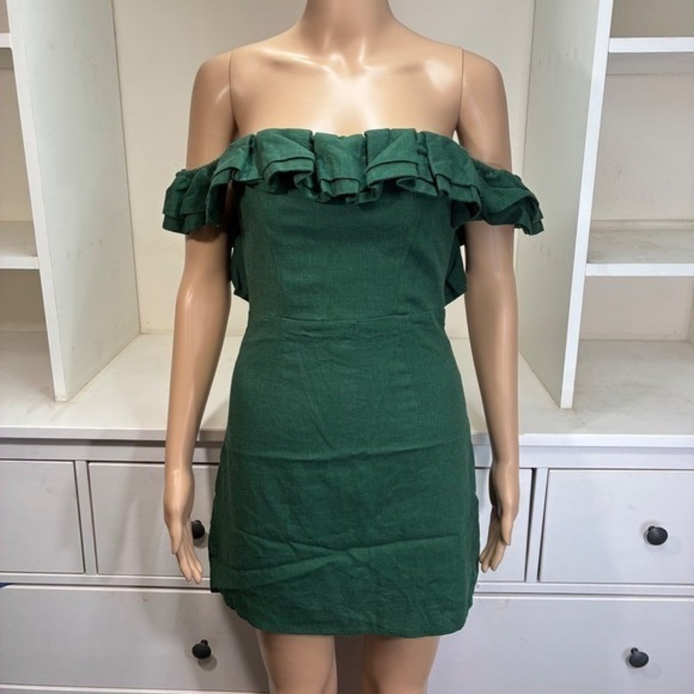 Angel Biba Emerald Green Off The Shoulder Ruffle Dress